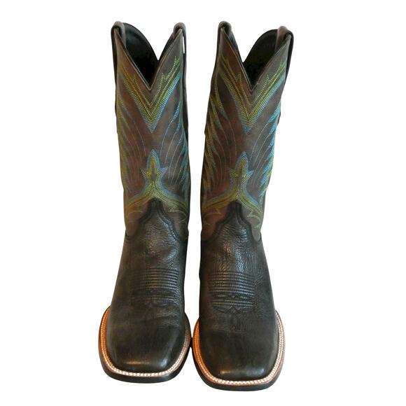 Azulado Boots Walker Stitched Square Toe Black Brown Embroidered 9.5 D - Picture 1 of 14